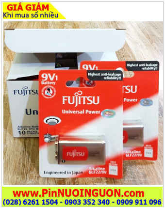 COMBO 1hộp=10vỉ Pin 9v Alkaline Fujitsu 6LF22, MN1604B, Giá chỉ 389.000đ/HỘP